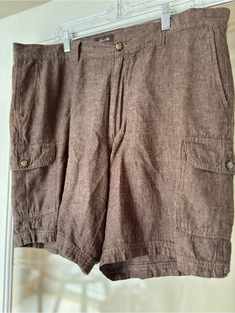 Men's Brown Linen Cargo Shorts - size 38